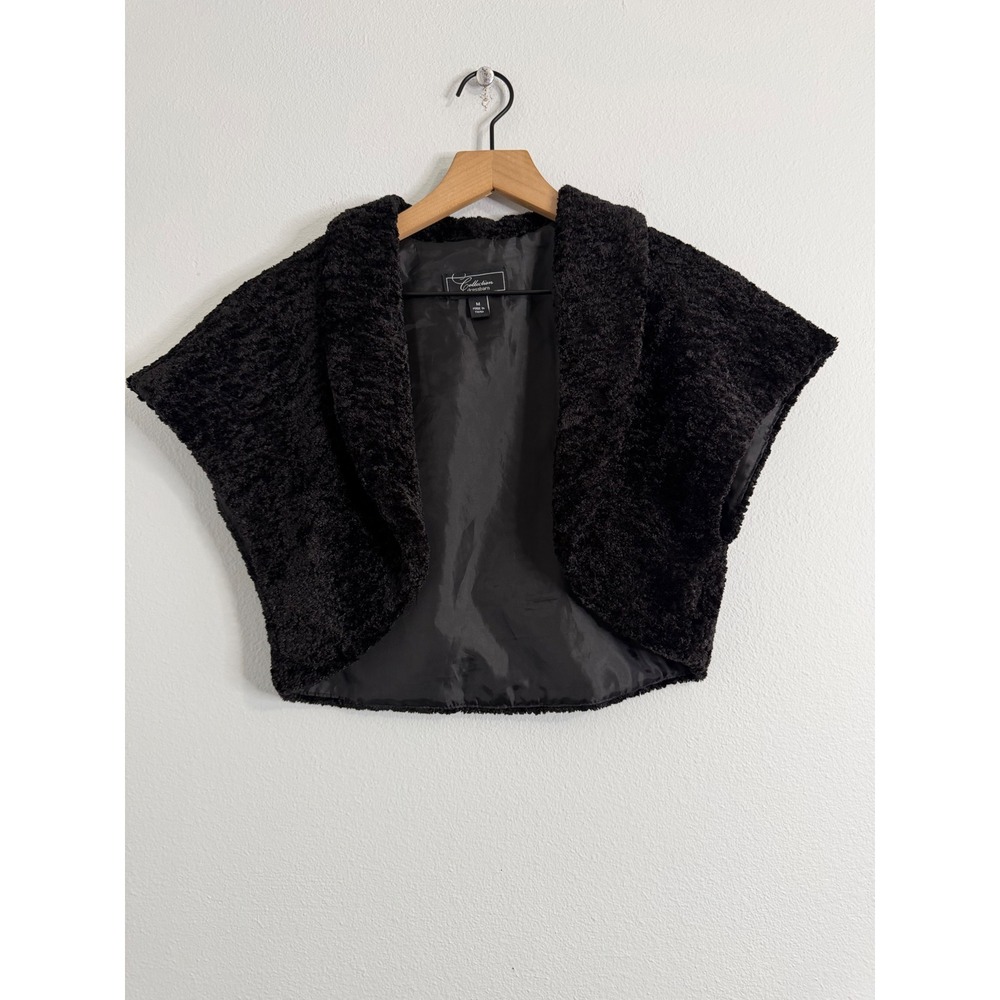 Dressbarn Collection‎ - Black Faux Fur Open Bolero Size Medium